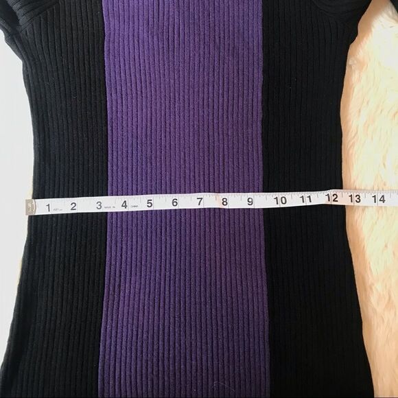 ANNE KLEIN Mockneck Midi Dress Ribbed Color Block Striped Long Sleeve Black XS - Picture 7 of 9
